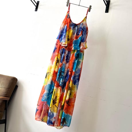 Vintage  Flower Art Pattern Camisole Long Dress