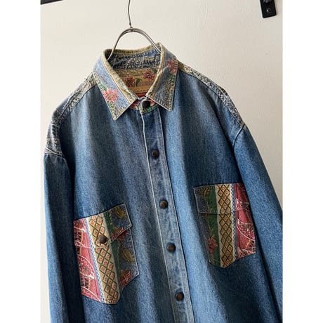 Vintage Native Pattern Design Denim Shirt