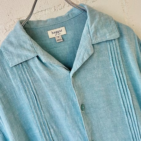 Mint Color Line Design Open Collar Shirt