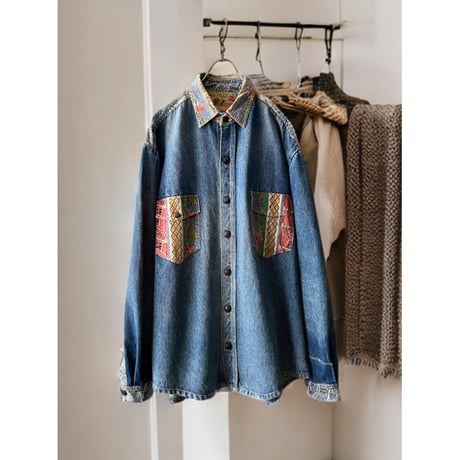 Vintage Native Pattern Design Denim Shirt