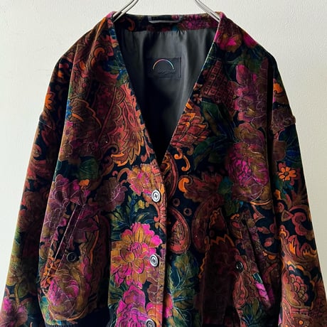 Vintage Flower Pattern Velvet Short JKT