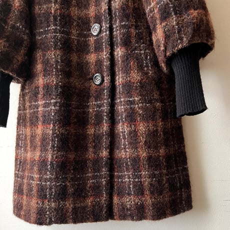 Vintage Plaid Pattern Shaggy Wool Long Rib Coat