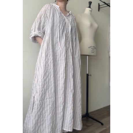 【即納品】スキッパーギャザードレス/トリコロール