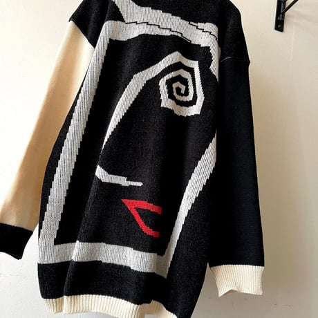 Vintage "Face"Art Pattern Mock Neck Knit Sweater