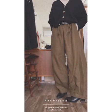 【ブラウン】リネンツイルイージーパンツ
