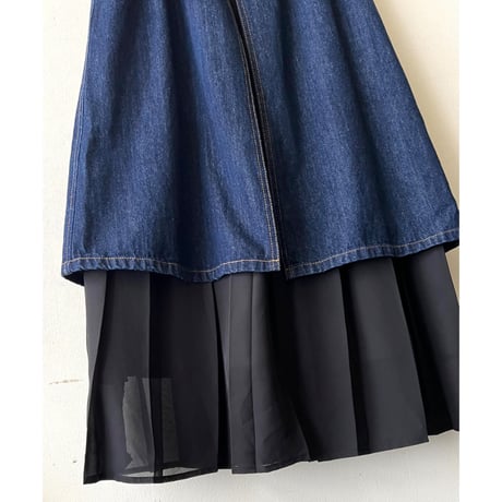 Layered Design Denim Long Skirt
