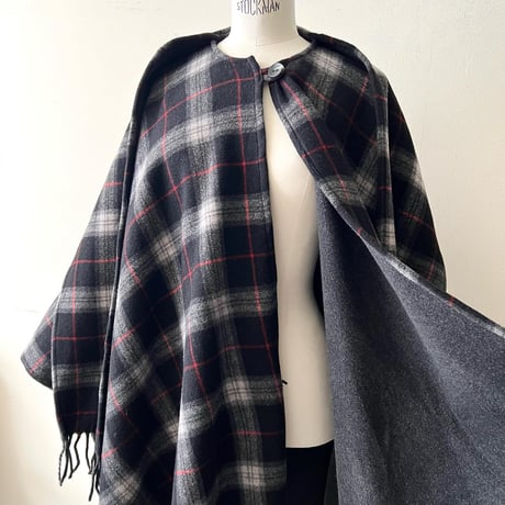 Euro Vintage Check Pattern Cape Coat