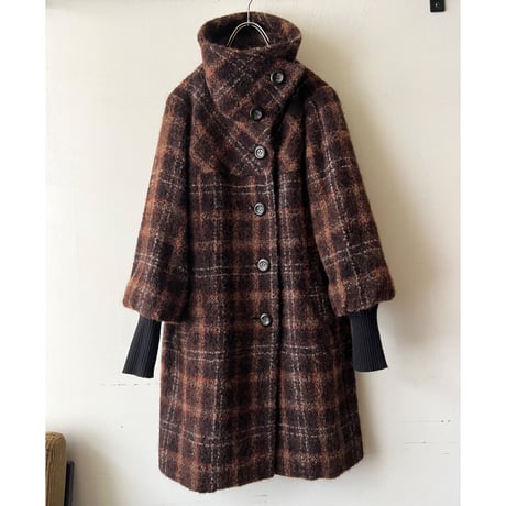 Vintage Plaid Pattern Shaggy Wool Long Rib Coat