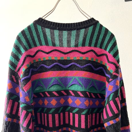 90's Multicolor 3D Design Knit Cardigan