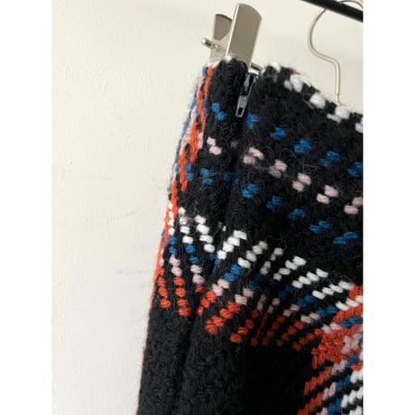 John Branigan Plaid Pattern Knit Long Skirt (made in Ireland)