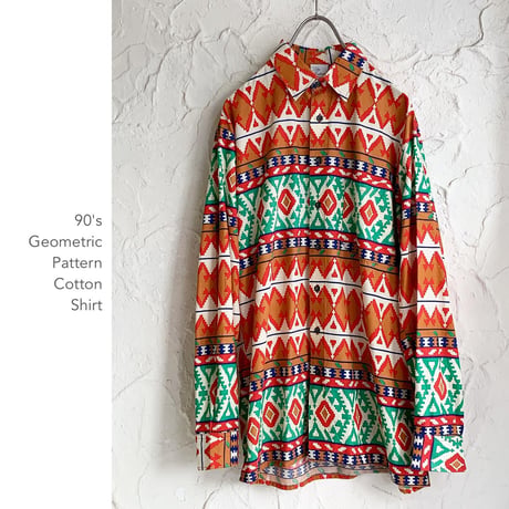 90's Geometric Patternコットンシャツ