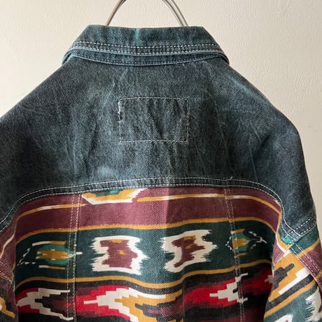 Vintage Native Pattern Short Denim JKT