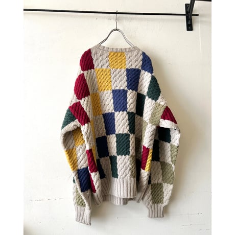 Euro Vintage Checker Pattern Knit Sweater