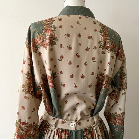 Vintage Flower Pattern Shirt&Skirt 2piece-sets