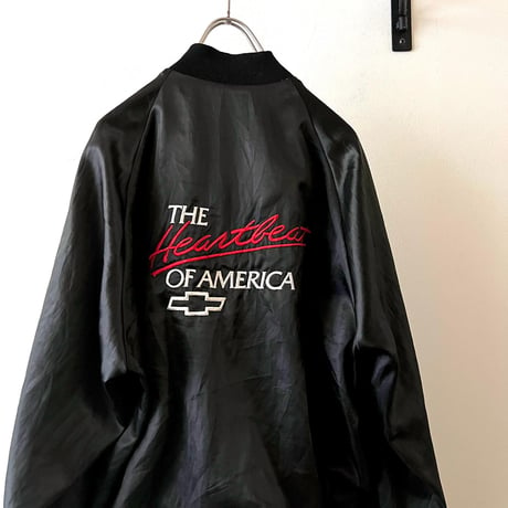 90's Chevrolet Heartbeat of America Embroidery Logo Satin JKT (made in USA)