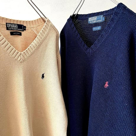 90's Polo Ralph Lauren V-Neck Cotton Knit Sweater