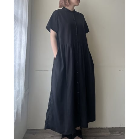 【即納品】ギャザーワンピース(ショートスリーブ)ブラック120丈