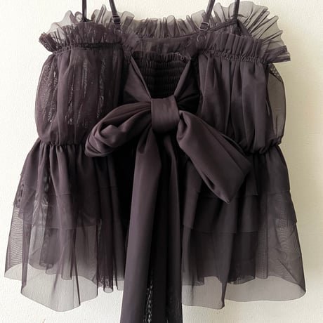 Back Ribbon Sheer Tulle Ruffle Top