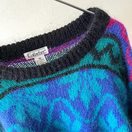 Vintage Geometric Pattern Mohair Knit Sweater
