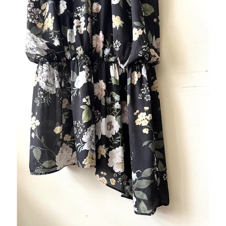 Flower Pattern No Sleeve Low Waist Long Dress