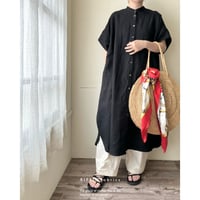 【即納品】シャツワンピース(ショートスリーブ)ブラック112丈
