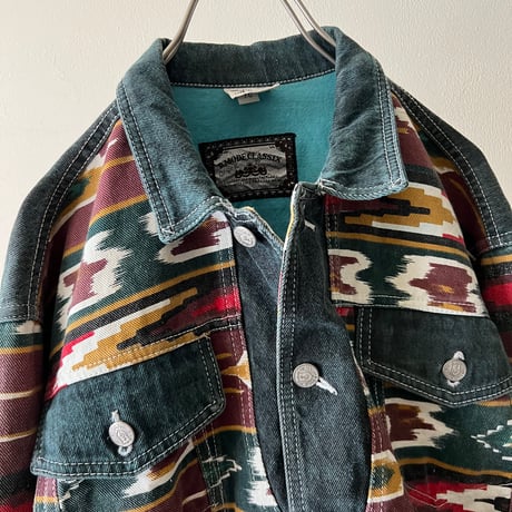 Vintage Native Pattern Short Denim JKT