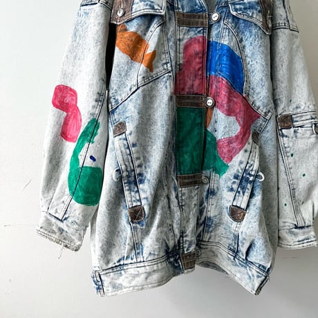 80-90's Hand Paint Bleach Denim JKT