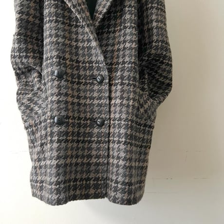80-90's Euro Houndstooth Pattern Wool Half Coat
