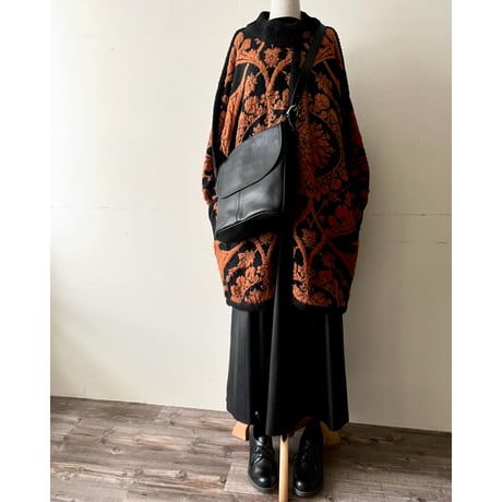 Euro Vintage Botanical Pattern Knit Gown Coat
