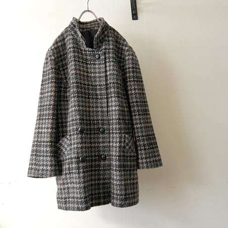 80-90's Euro Houndstooth Pattern Wool Half Coat