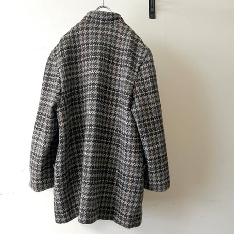 80-90's Euro Houndstooth Pattern Wool Half Coat