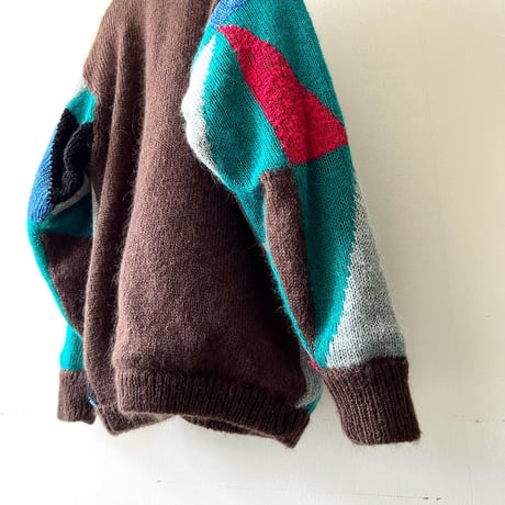 Vintage Multicolor Switch Pattern Knit Cardigan