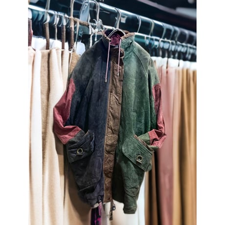 90's Crazy Pattern Suede Leather Zip-up JKT