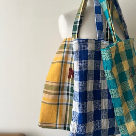 KLAR CHECK TOTE / ピーコックグリーン＆レモンイエロー