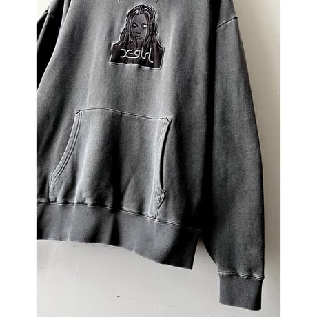 x-girl Embroidery Face Logo Fade Black Hoodie