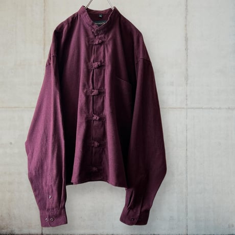 "Remake" Suede China Shirt (color : bourdeax)