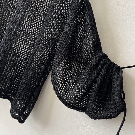Gather Sleeve Short Mesh Knit