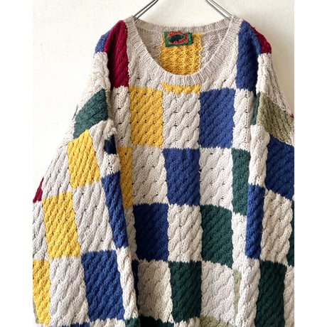 Euro Vintage Checker Pattern Knit Sweater