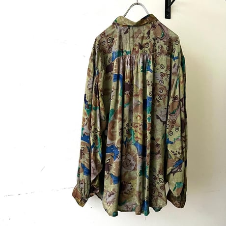 Euro 80-90's Art Pattern Gather Shirt
