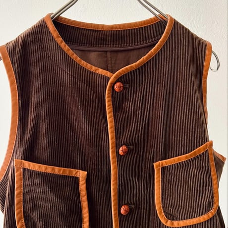 Leather Piping Design Corduroy Vest