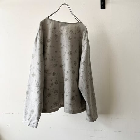 Vintage Flower Pattern Linen Cotton No Collar JKT