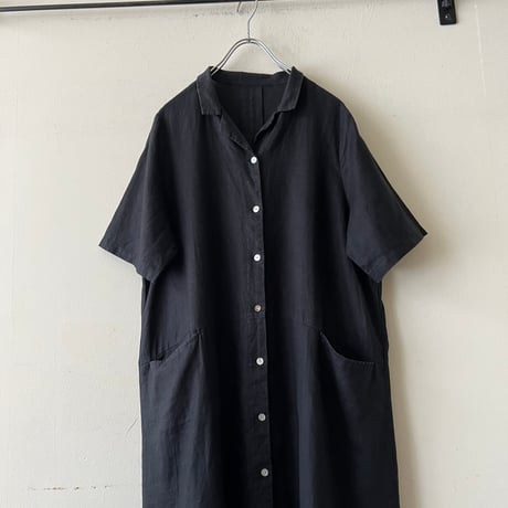 Linen Open Collar Shirt Dress
