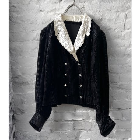 Vintage Beads  Embroidery Collar Velours Shirt JKT