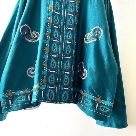 Vintage Embroidery Paisley Pattern Zip JKT