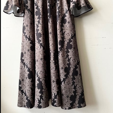 Damask Pattern Bell Sleeve Maxi Dress