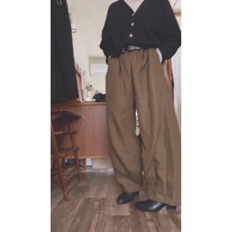 【ブラウン】リネンツイルイージーパンツ