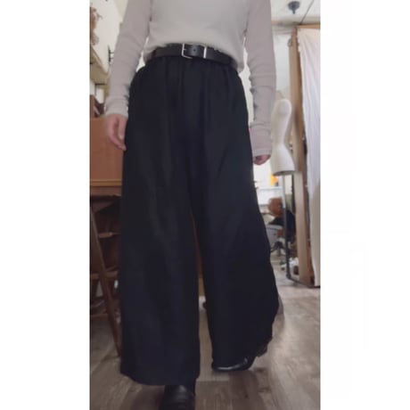 【即納品】【ブラック】リネンツイルイージーパンツ