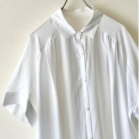 Front Tuck Short Sleeve Loose Silhouette Shirt Blouse