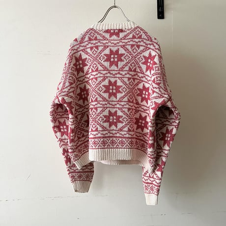 80's L.L.Bean Nordic Pattern Cotton Knit Short Sweater
