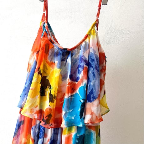 Vintage  Flower Art Pattern Camisole Long Dress